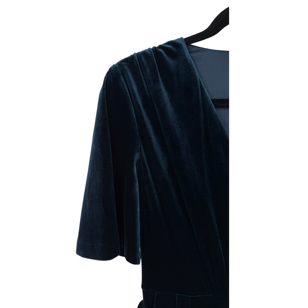 Eliza J wide leg faux wrap velvet Jumpsuit blue size 2 - Picture 3 of 7
